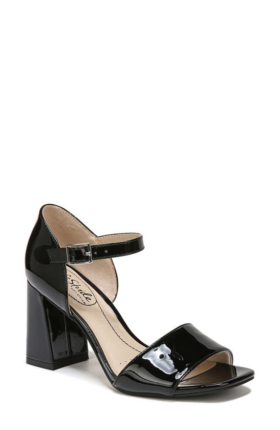 Lifestride Bombshell Block Heel Sandal In Black Faux Patent
