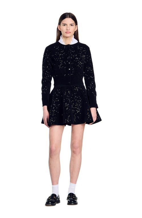 Shop Sandro Sequinned Velvet Cardigan In Black