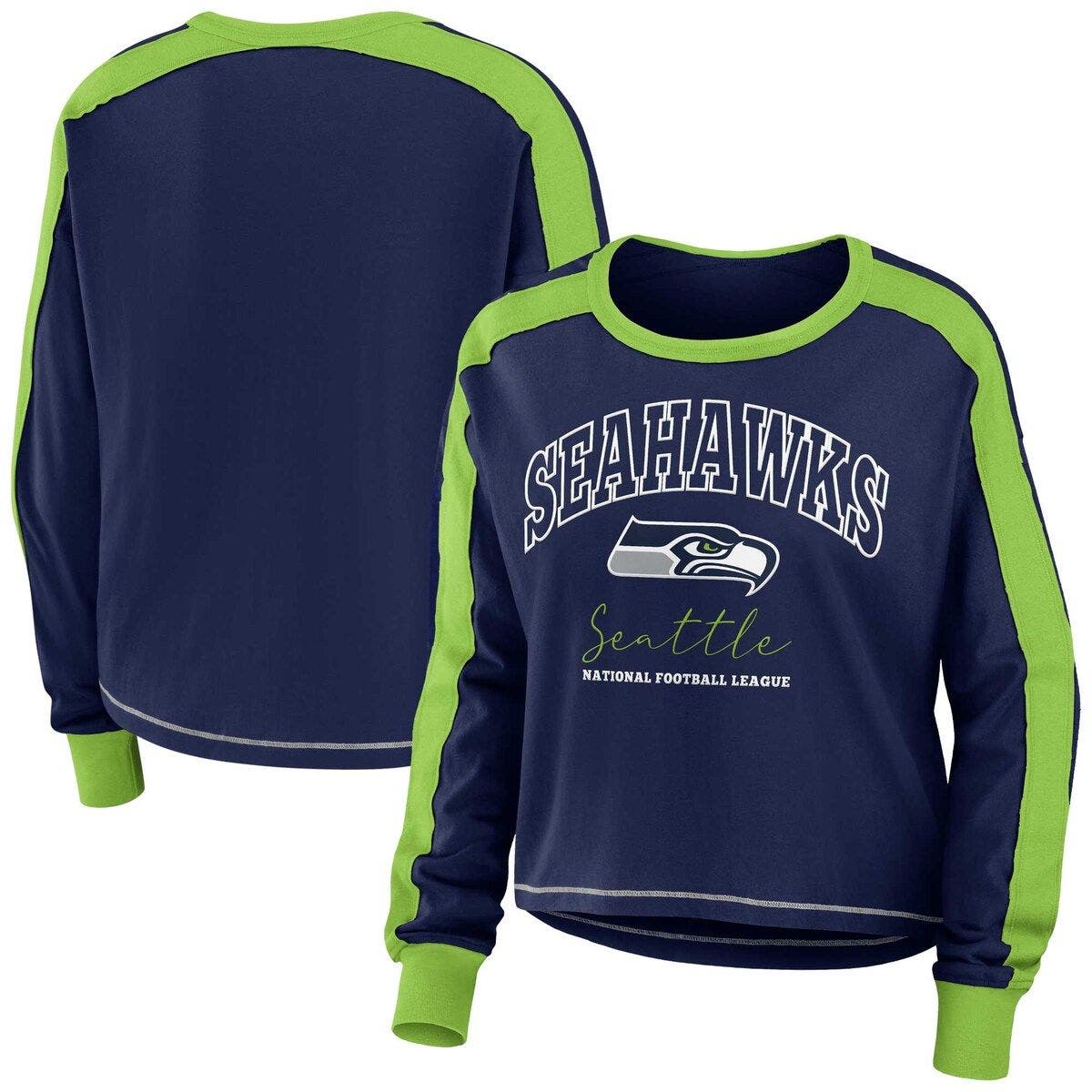 Women's WEAR by Erin Andrews Denim Seattle Seahawks Chambray Acid-Washed  Long Sleeve Button-Up Shirt