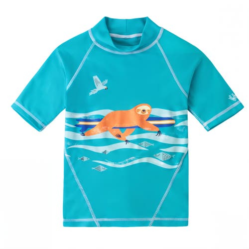Uv Skinz Ss Sport Sun & Swim Shirt In Scuba Blue Surfing Sloth