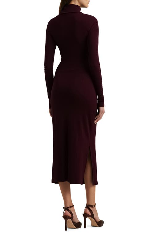 Ralph Lauren Tie-front Turtleneck Dress In Pinot Noir