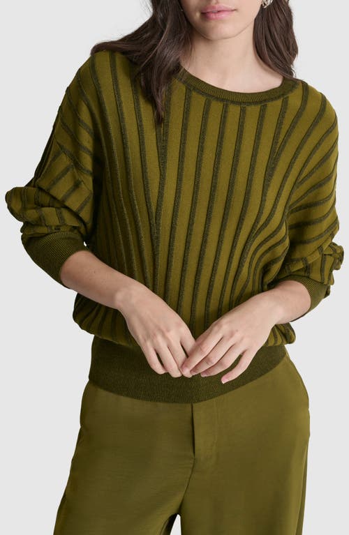 Shop Dkny Transfer Stitch Sweater In Dark Olive/black