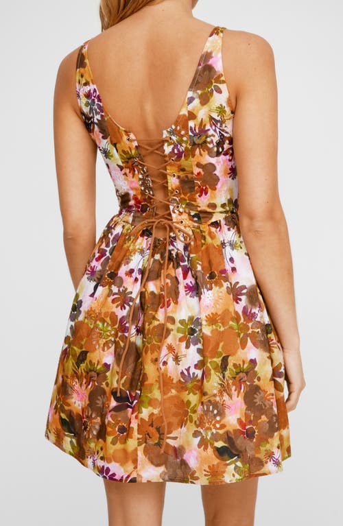 Shop Nasty Gal Floral Lace-up Corset Minidress In Khaki