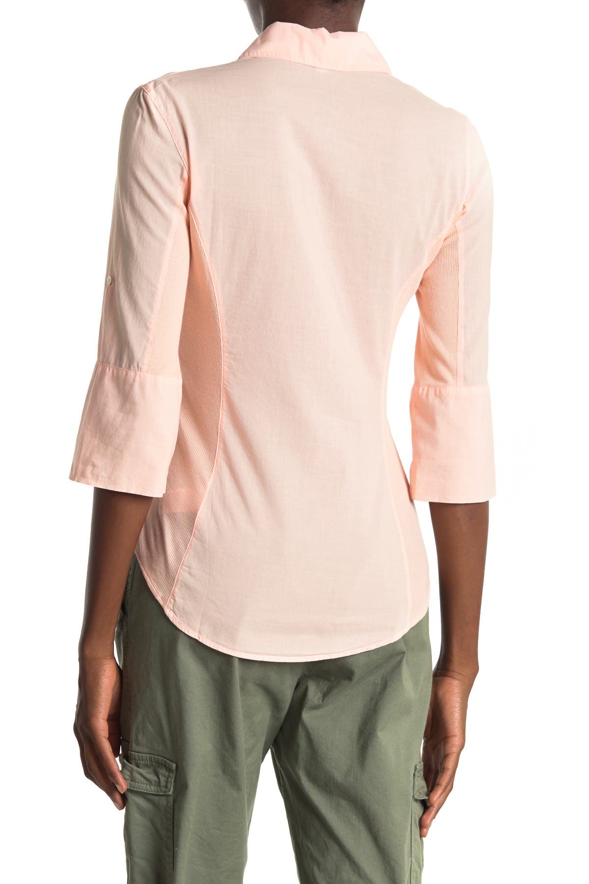 James Perse Contrast Ribbed Surplus Shirt In Open Pink