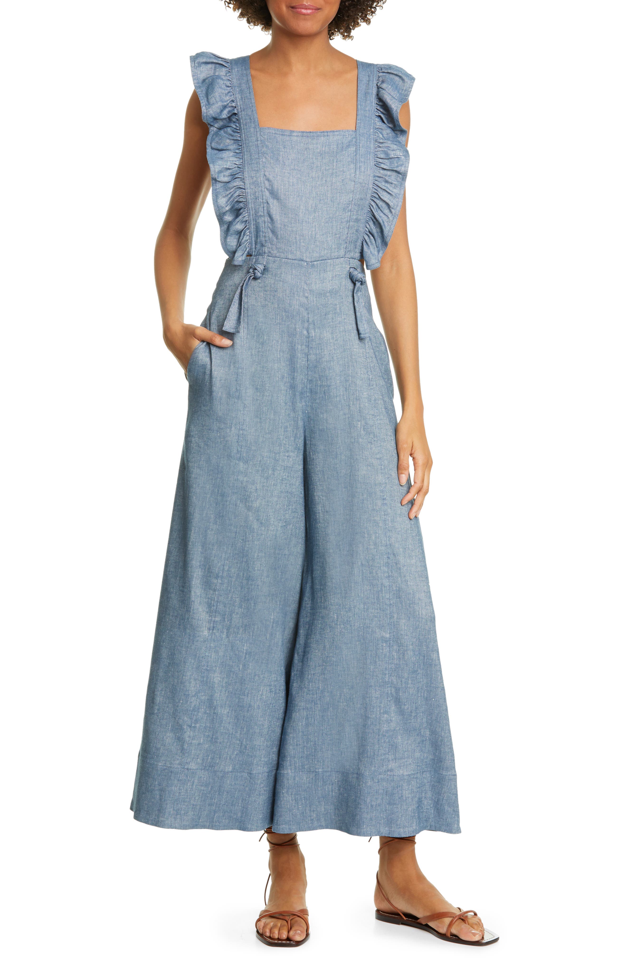 chambray wide leg jumpsuit