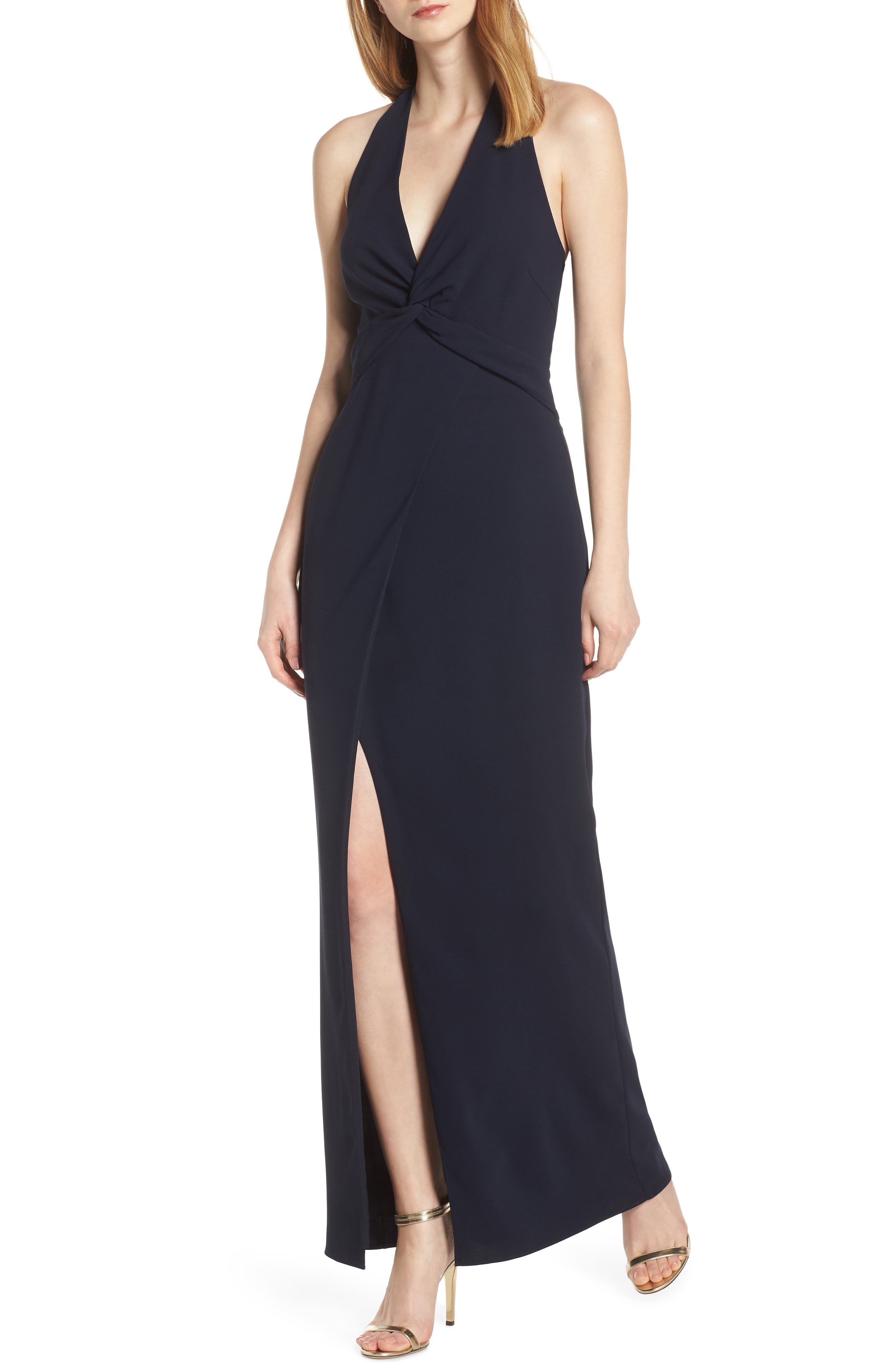 Harlyn Twisted Halter Gown, Blue