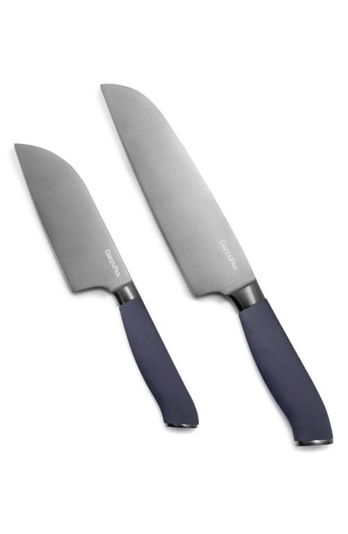 GreenPan Set of 2 Titanium Coated Santoku Knives in Grey 