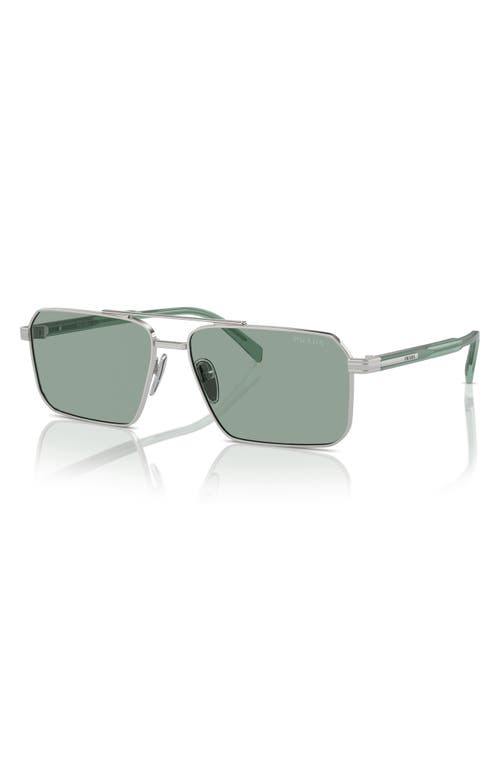 Shop Prada 58mm Rectangular Sunglasses In Silver/teal