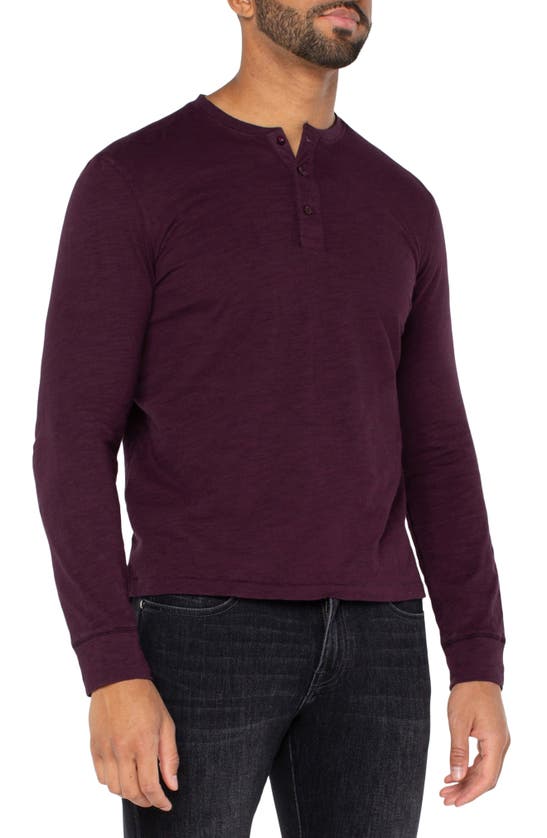 Liverpool Los Angeles Cotton Slub Knit Henley In Burgundy