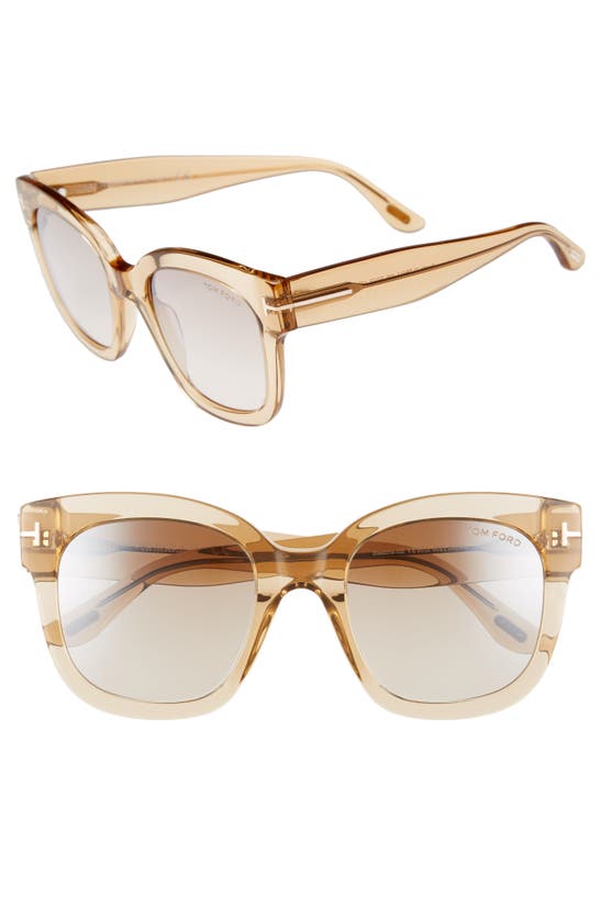 Tom Ford Beatrix Gradient Brown Mirror Square Ladies Sunglasses Ft0613 45f 52 In Beige,brown