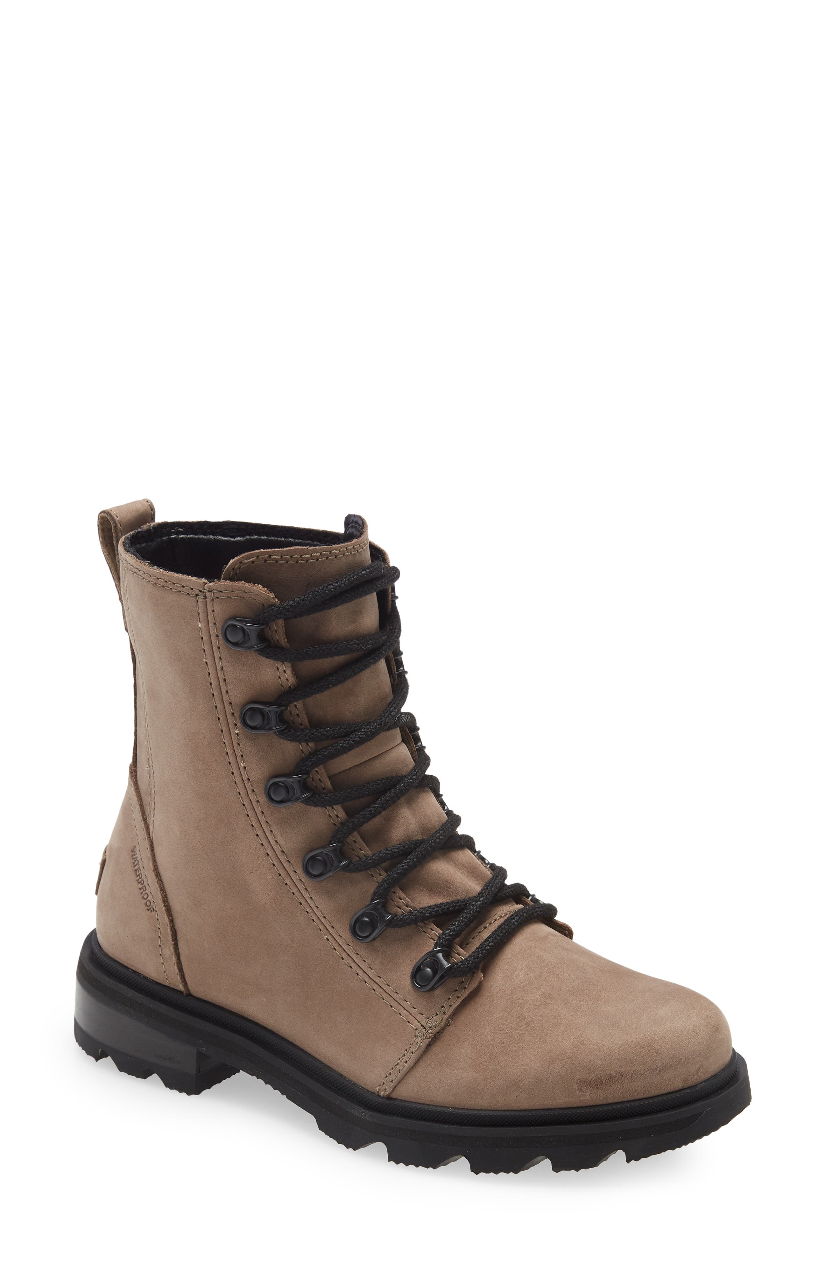 size: 6 SOREL Lennox(TM) Waterproof Lace-Up Boot, Size 6 in Omega Taupe Black at Nordstrom