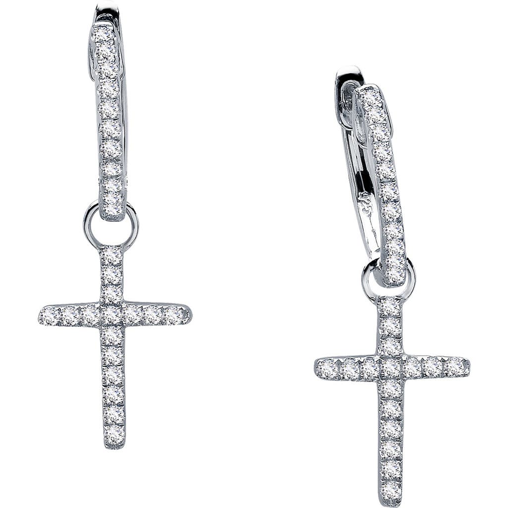 Lafonn Pavé Simulated Diamond Cross Drop Huggie Hoop Earrings In Silver
