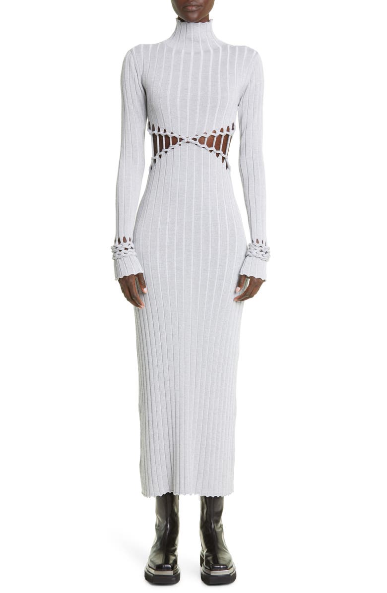 Dion Lee Light Reflective Braided Cuff Cutout Long Sleeve Sweater Dress |  Nordstrom
