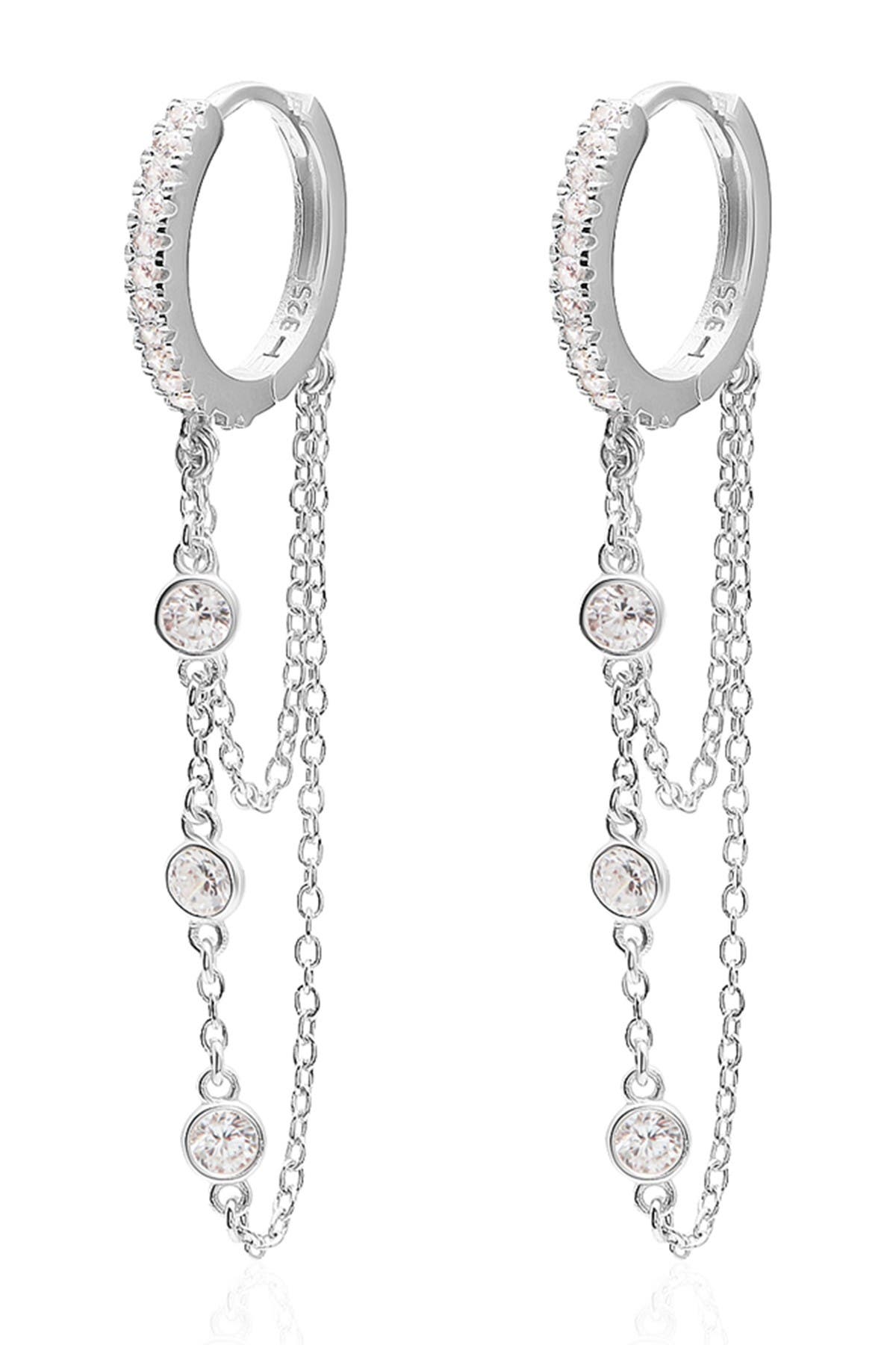 GABI RIELLE STERLING SILVER DANGLE PAVE HUGGIE EARRINGS,810040524295