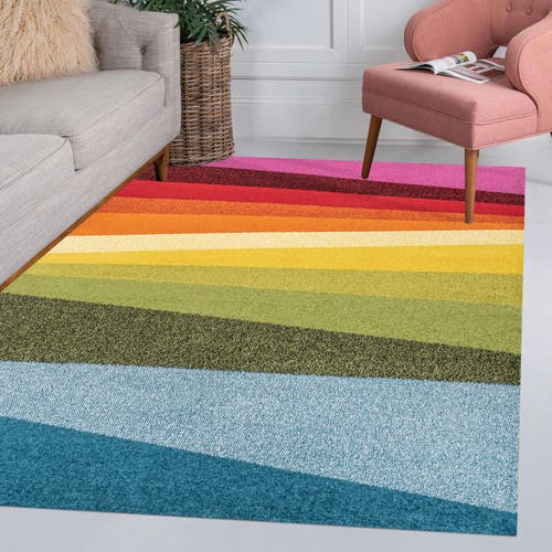 Jonathan Y Prism Geometric Striped Area Rug In Orange/green/blue