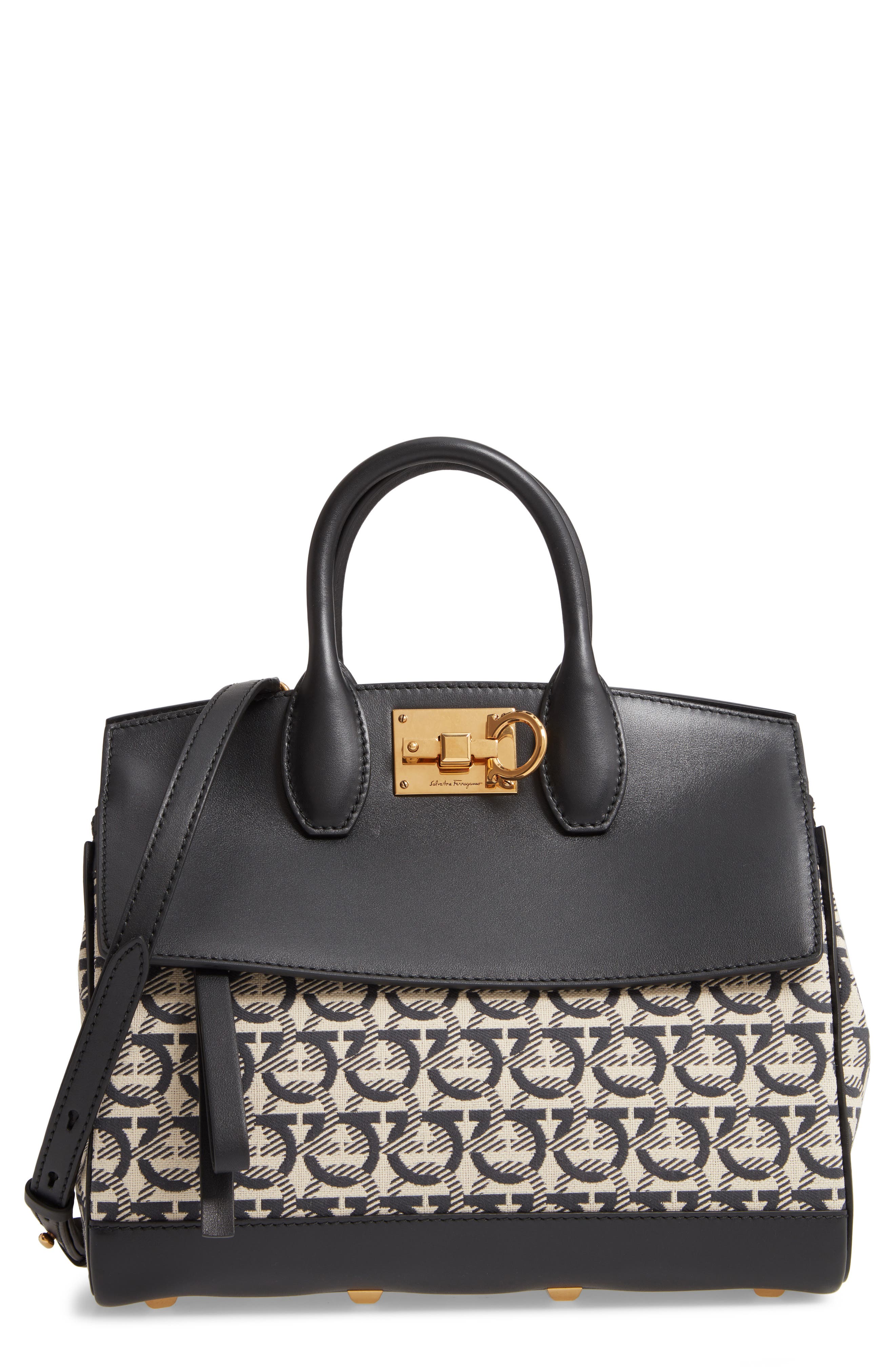 Salvatore Ferragamo Small The Studio Jacquard Canvas & Leather Top