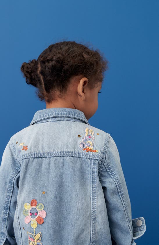 Shop Next Kids' Embroidered Unicorn Denim Jacket In Denim Indigo