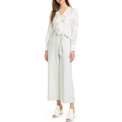 Tailored By Rebecca Taylor Floral Mixed Media Jumpsuit, Ivory