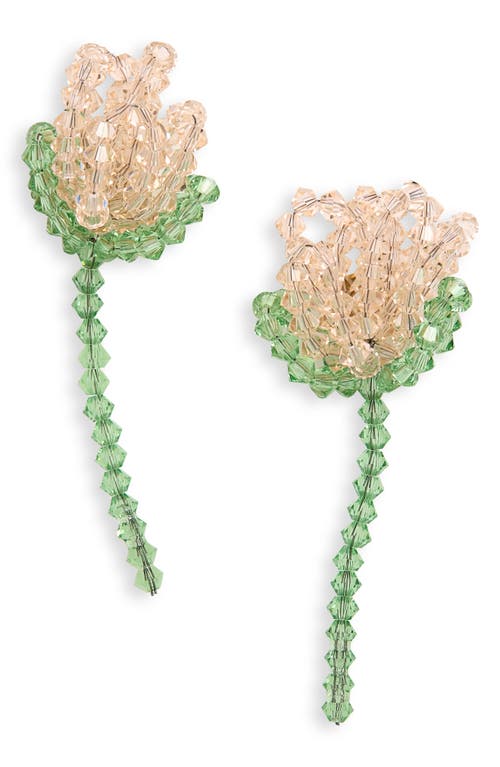 Crystal Bead Flower Earrings in Beige/Mint