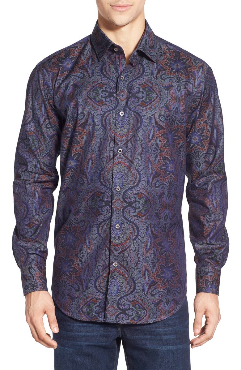 Bugatchi Shaped Fit Long Sleeve Floral Paisley Sport Shirt | Nordstrom