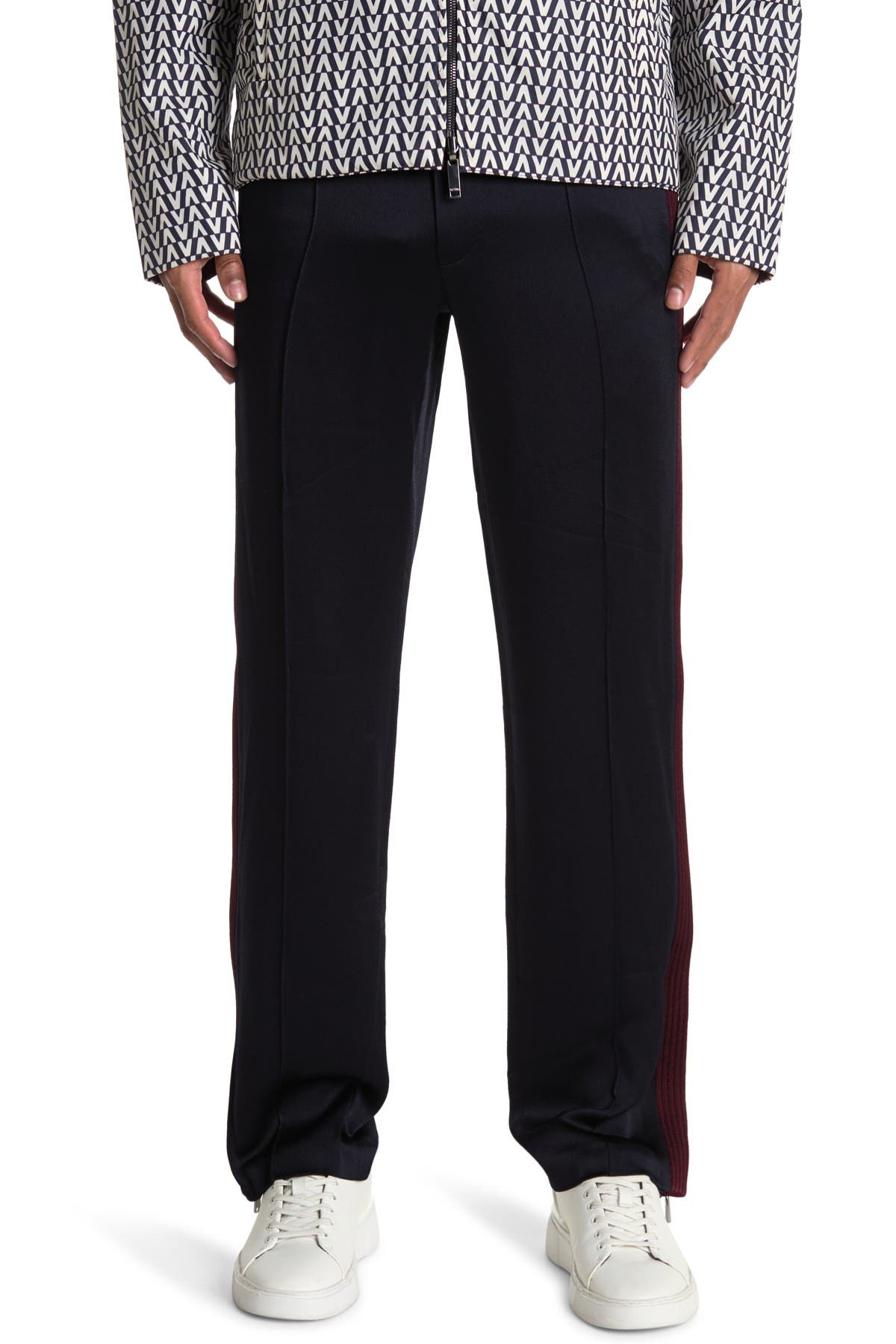Valentino Side Stripe Pull-on Pants In Navy/bordeaux