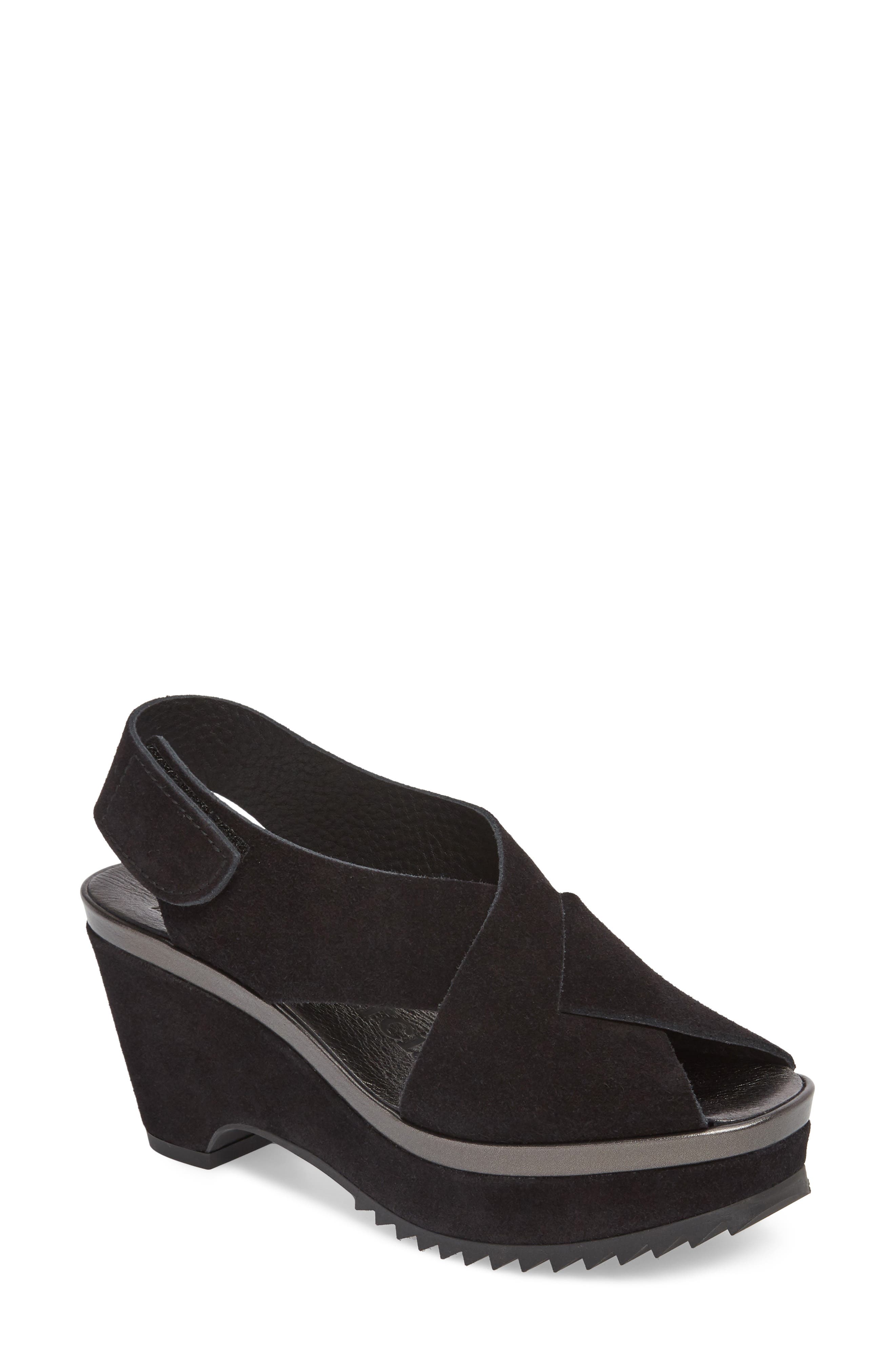 Pedro Garcia Fayre Cross Strap Wedge Sandal, Black