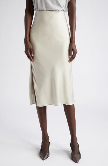 Brunello Cucinelli Soft Satin Midi Skirt | Nordstrom