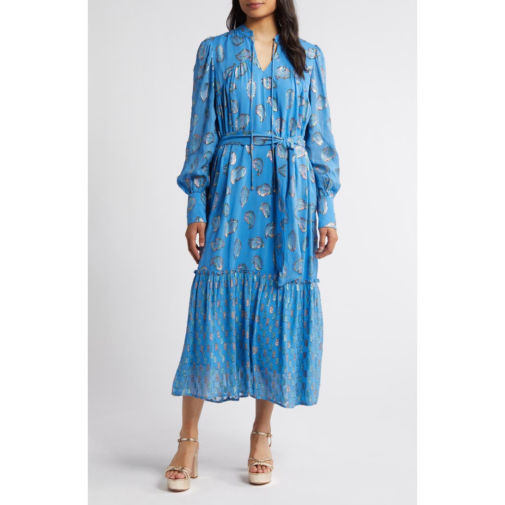 CIEBON CIEBON ERIANA METALLIC LONG SLEEVE BELTED MAXI DRESS