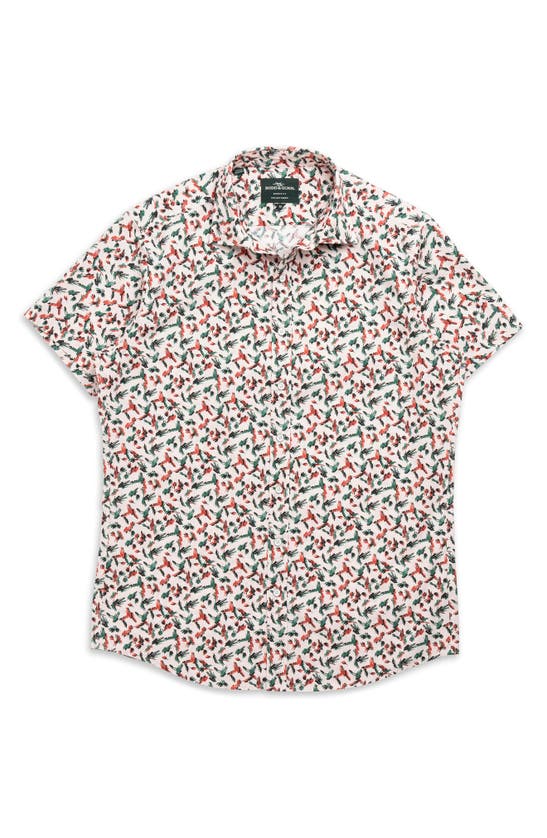 Shop Rodd & Gunn Hillmorton Sports Fit Print Short Sleeve Cotton Button-up Shirt In Dusty Pink