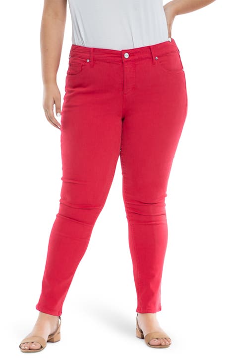 Red Stretch Cotton Plus Size Women Pants PSW-5894