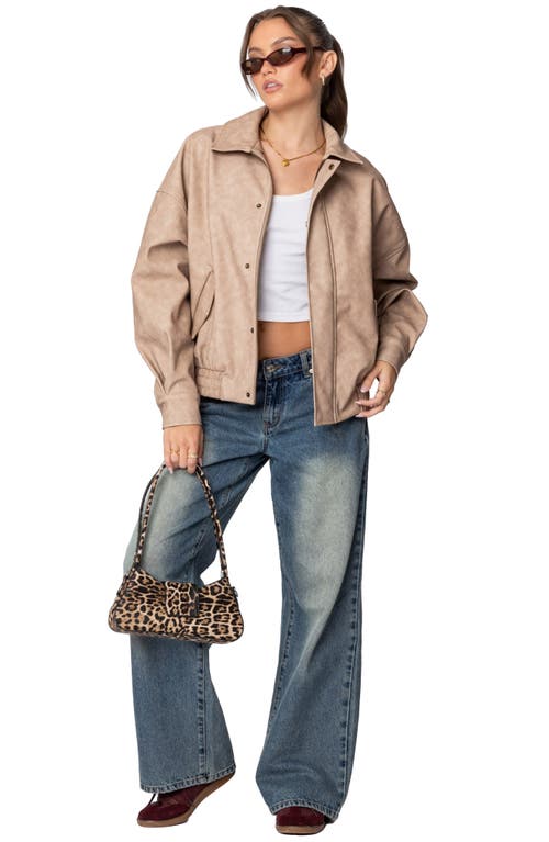 Edikted Mori Oversize Faux Leather Jacket In Beige