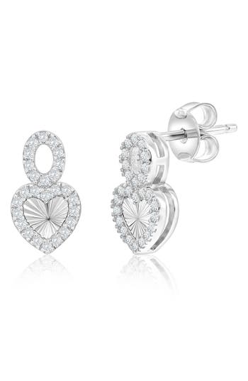 Simona Cubic Zirconia Oval Heart Stud Earrings In Silver
