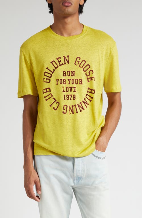 Shop Golden Goose Journey Linen Graphic T-shirt In Maize/windsor Wine