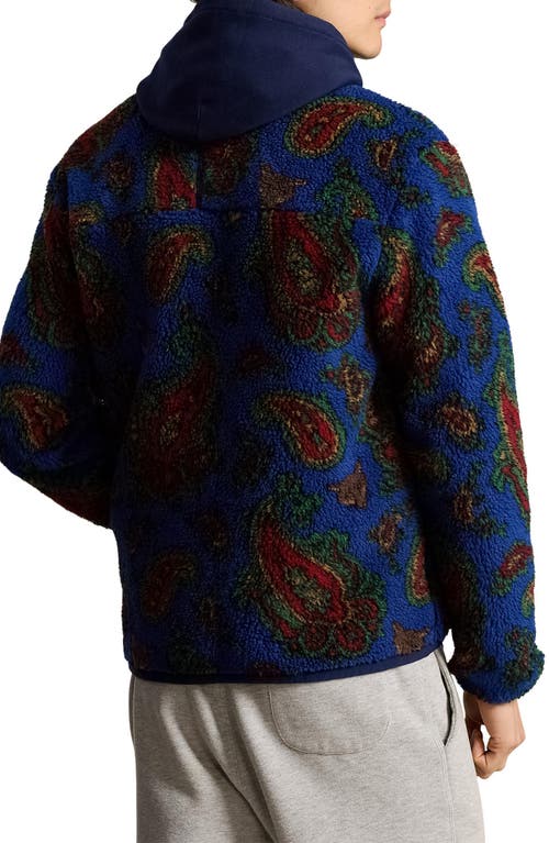 Shop Polo Ralph Lauren High Pile Fleece Jacket In Royal Belv Paisley Combo