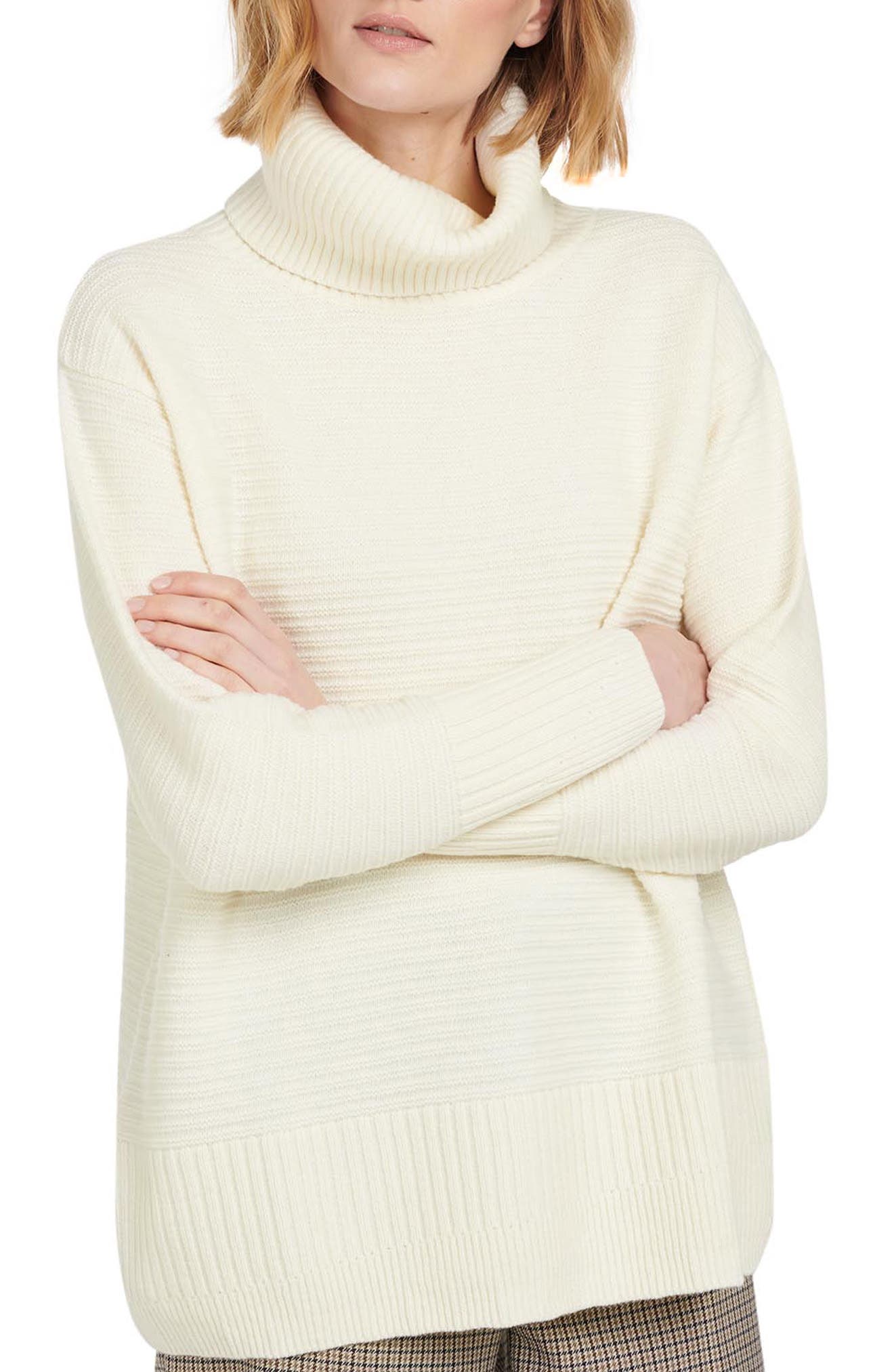 Barbour Rosehall Wool Blend Ribbed Turtleneck Sweater in Whisper at Nordstrom