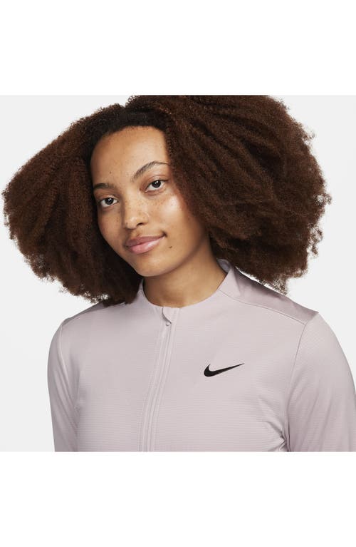 Shop Nike Dri-fit Uv Advantage Zip-up Top In Platinum Violet/black