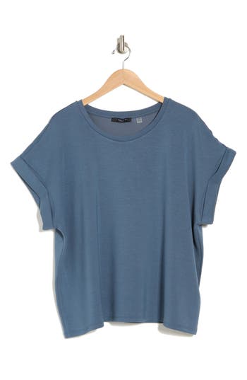 T Tahari Roll Sleeve Scuba Knit Top In Deep Slate Blue