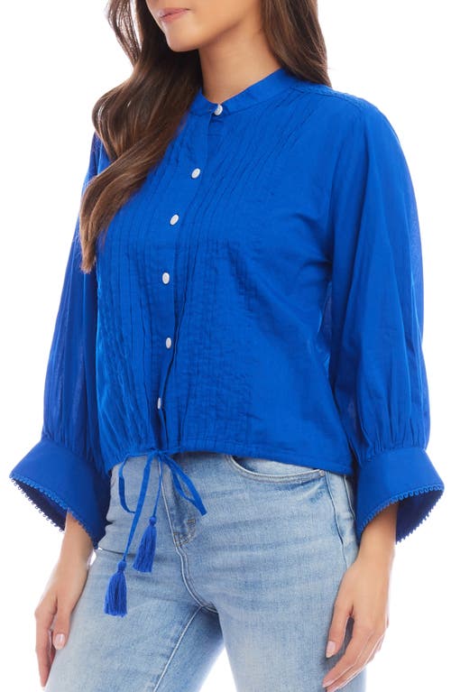 Shop Karen Kane Pintuck Pleat Cotton Button-up Shirt In Blue