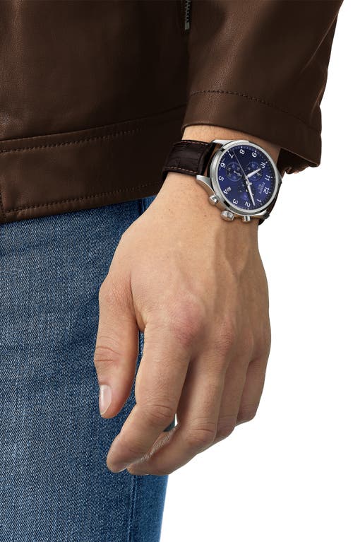 Tissot T1166171604700 Chrono Xl Classic Stainless Steel And Leather Strap Watch In Brown/blue/silver