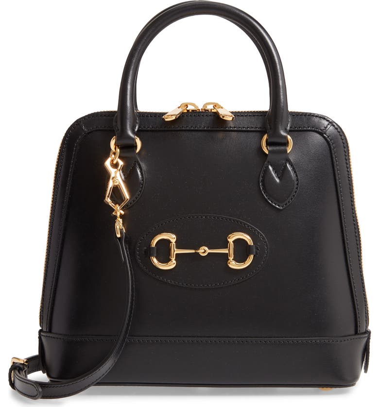 GUCCI Small 1955 Horsebit Leather Satchel, Main, color, BLACK
