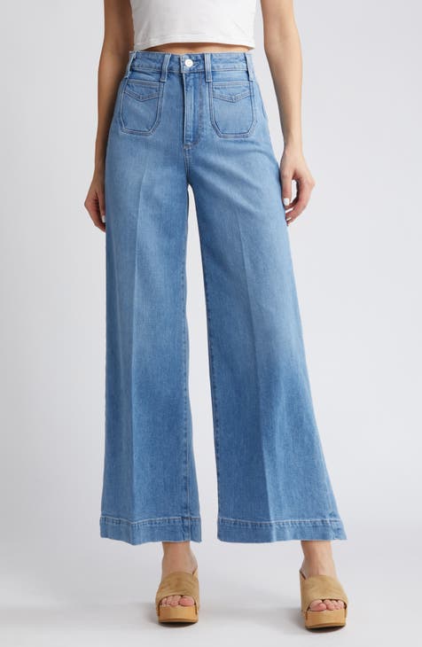 PAIGE Brooklyn High Rise Ankle Wide Leg Jeans in Quartz Sand
