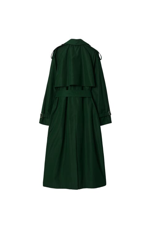 Shop Burberry Long Silk Trench Coat In Ivy