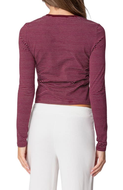 Shop Edikted Brianna Stripe Stretch Cotton T-shirt In Burgundy