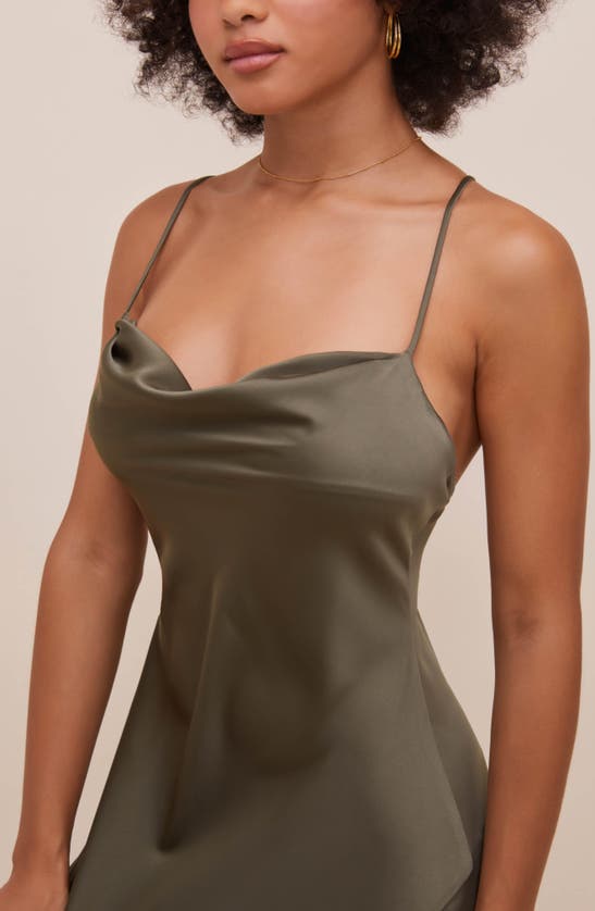 Astr Gaia Cowl Neck Satin Dress In Sage