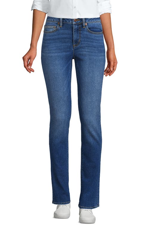 Shop Lands' End Recover Mid Rise Straight Leg Blue Jeans In Indigo Tide Blue