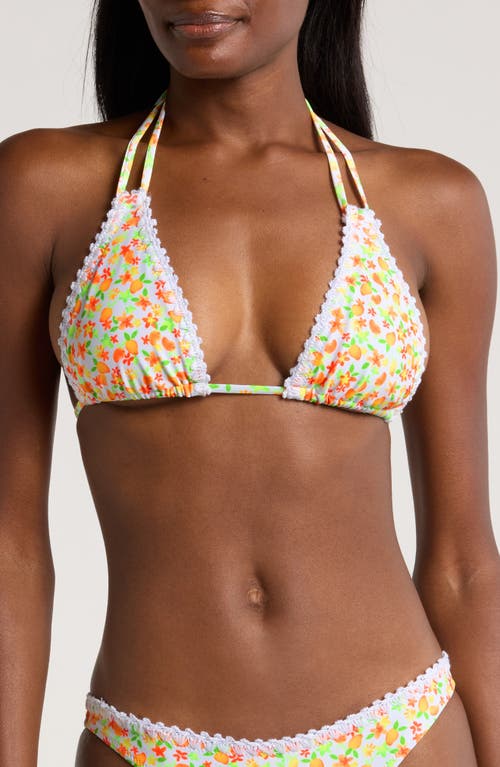 Crochet Trim Halter Bikini Top in Coco Mango