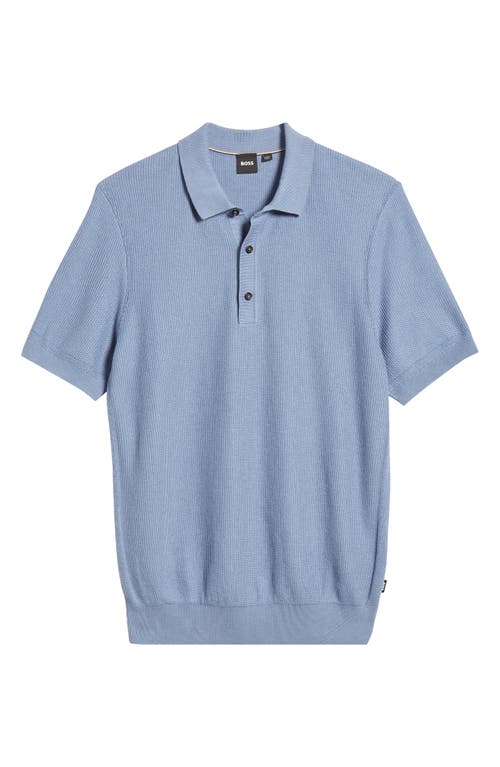 Shop Hugo Boss Boss Daremo Cotton Blend Polo Sweater In Open Blue