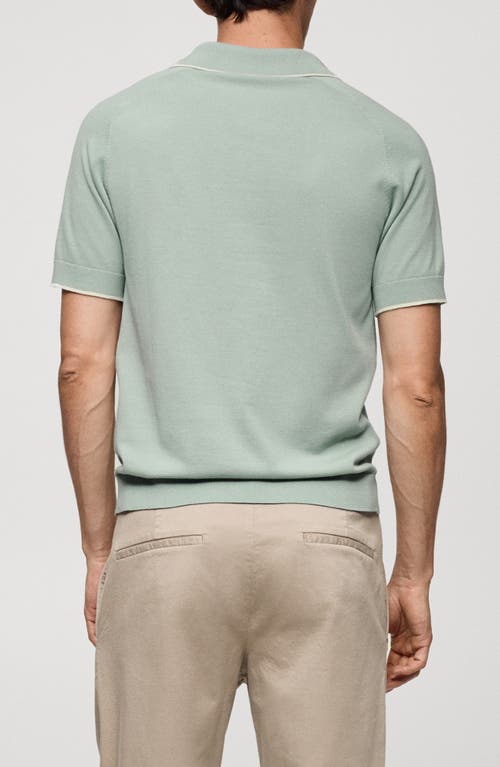 Shop Mango Tipped Raglan Cotton Blend Polo In Aqua Green