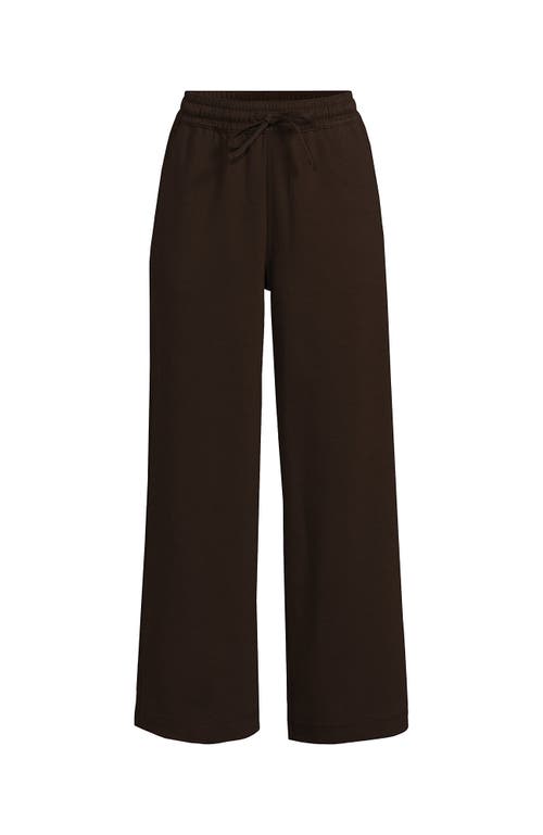 Shop Lands' End Plus Size Sport Knit Elastic Waist Wide Leg Crop Pants In Rich Coffee