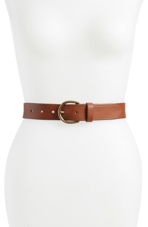 Medium Perfect Leather Belt in Pecan/Gold
